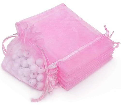 CRSUSUKJ 100 Pezzi Sacchetti Organza, 9 x 12 cm Multicolore Sacchetti in Organza con Coulisse, Organza Gioielli Sacchetto, Regalo Borse, per Matrimonio, Compleanno, Natale Regalo,Caramelle (Rosa)