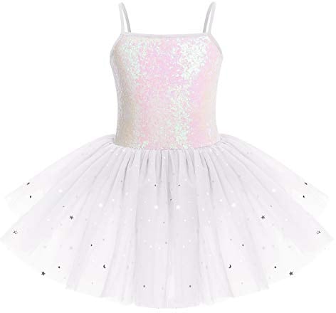 IWEMEK Robe de Ballet Fille Enfant Tutu sans Manches avec Paillettes Justaucorps de Ballet Robe de Danse Body de Ballet vêtements de Danse pour la Gymnastique