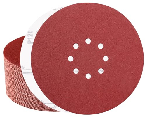 Sztaoip 50 Stück Schleifpapier 225mm Klett 8 Loch, Körnungen 120 Schleifscheiben Schleifblätter 225mm für Trockenbauschleifer Deckenschleifer
