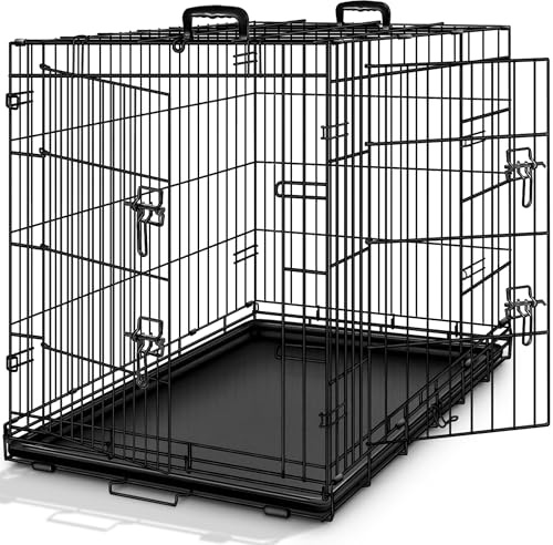 TRESKO Gabbie Pieghevole per Cani e Gatti | Trasportino con 2 Porte in Metallo | Box per Animali | Cuccia Pieghevole con Vassoio Rimovibile ((XL) 107 x 71 x 77 cm)