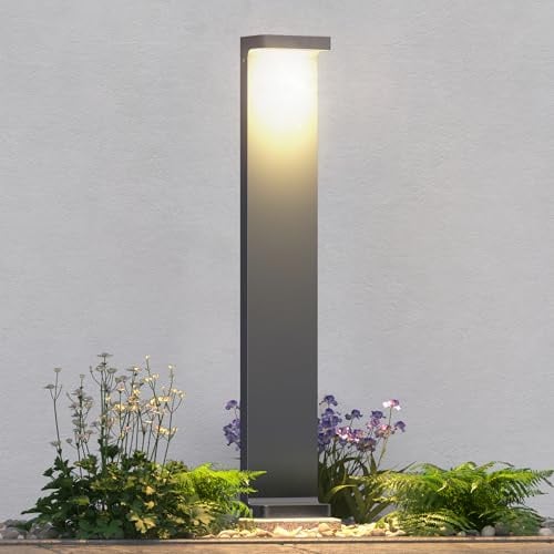doporro Wegeleuchten Außen Stromanschluss 60cm Gartenleuchte IP65 6W | Gartenlampen für Draußen Strom, 3000K Warmweiß Pollerleuchte Standleuchte Außen, 100x60x600mm, Sandgrau dunkel, LumaTorch