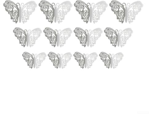 Niceminiwall Accattivante carta da parati rimovibile con farfalle in 3D, perfetta per qualsiasi stanza, colore: oro (argento (12 pezzi)