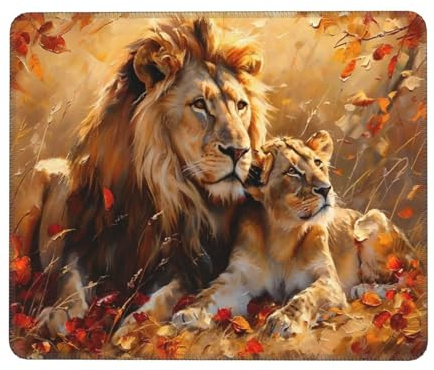 Mauspad Tiere Löwen Klein Mousepad 250 x 200 mm - Vernähter Rand - rutschfest - für Gaming Büro Office Homeoffice - 25 x 20 cm Mouse Pad Mat - Mausunterlage klein f alle Maus Arten, Geschenk H-219