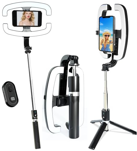 Foldable Selfie Light with Stand,54 Extendable Phone Holder Selfie Stick with Dimmable LED Lights and Remote,Ring Light Tripod for Video Recording/Live Stream/Makeup/Photography/YouTube/TikTok