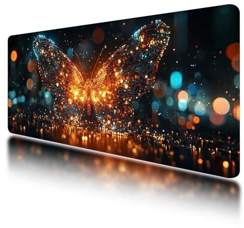 Tapis de Souris de Jeu, Tapis de Souris XXL Fantaisie 800 x 300 mm, sous Main Bureau avec Coutures sur Les Bords, Mouse Pad Papillon Imperméable Antidérapant pour Accessoire Bureau, Gamer, PC, -483