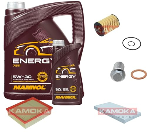 EISENFELS Inspektionspaket enthält 6 Liter Motoröl Energy 5W-30 Ölfilter Luftfilter Innenraumfilter Verschlussschraube kompatibel mit B-Klasse W245 A-Klasse W169