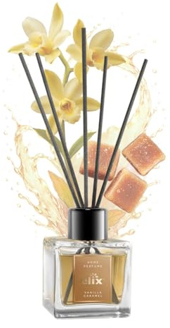 ELIX HOME PERFUME Raumduft Diffusor mit Stäbchen 100 ml Vanilla & Caramel - Reed Diffuser im Glasflakon, süß-warme Duftnote mit Vanille Tonka Karamell, langanhaltend für Wohnzimmer Bad Schlafzimmer