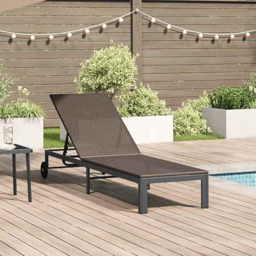 Hoopleep Sonnenliege 1-Person Braun 206x62,5x74cm, Poly-Rattan Gartenliege Outdoor Terrasse Relaxliege, verstellbar, für Balkon Pool Strand