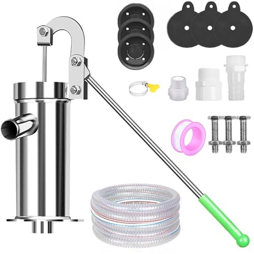 Bomba de Agua Manual de Acero Inoxidable,Bomba De Agua SubterráNea DoméStica De Acero Inoxidable,El juego incluye siete esenciales y cinco metros de longitud para Jardines Parques Estanques