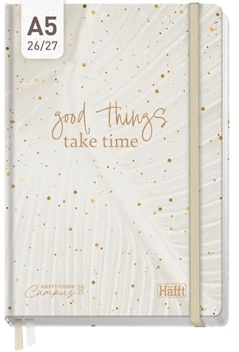 Häfft-Timer Campus Studienplaner 2026 2027 A5 Sparkling Leaf | Hardcover Semesterplaner Uni-Kalender, Studentenplaner mit Magazin-Special & hilfreichen Contents speziell für Studierende