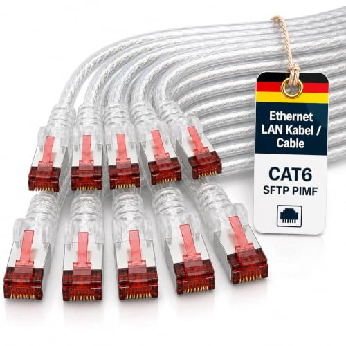 1aTTack.de Lan- Netzwerkkabel Cat6 10x 2m RJ45 SFTP PIMF - Transparent | Ethernet-Patchkabel für Gigabit-Netzwerke – für Router, Modem, Switch, PC & Konsole mit RJ45 Stecker