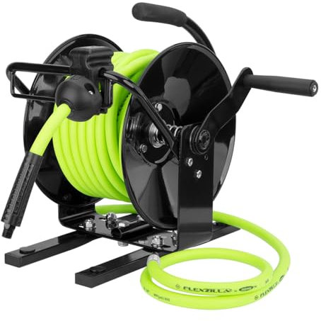 Legacy Manufacturing Flexzilla ZillaGreen - Carrete de Manguera de Aire portátil Manual, de Cara Abierta, 3/8 Pulgadas x 50 pies, Resistente, Ligero, híbrido, ZillaGreen - L8651FZ
