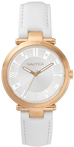 Nautica Damen Analog Quarz Uhr mit Leder Armband NAPFLS003
