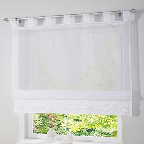SIMPVALE 1 Stück Gardine Raffrollo Schlaufenschal Fenster Vorhang für Küche, Wohnzimmer, Schlafzimmer, weiß, Breite 140cm / Höhe 165cm