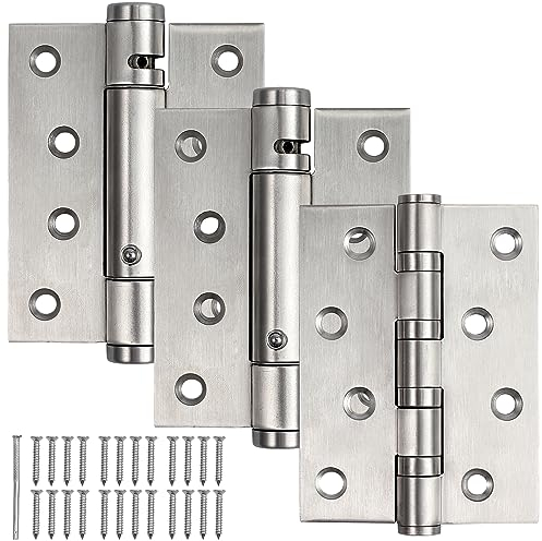 Bisagras para Puerta AMTOVL 4” 3PCs Bisagras de Acero Inoxidable con Resorte Ajustable Soporta Hasta 35KG Bisagras Plegables 100mm x 76mm x 3mm con Tornillos de Montaje para Mueble Puerta de Fuego