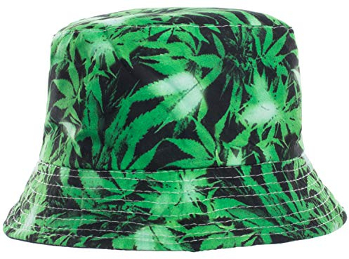 Brandsseller Sonnenhut Cannabis Design Fischerhut Sommerhut Travel Cap 100% Baumwolle Grün-Schwarz