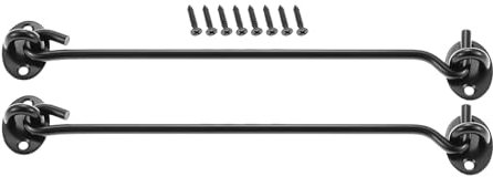 10 Inch-250mm Cabin Hook and Eye Latch Lock Shed Gate Door Catch Silent Holder Stainless Steel Black 2Pcs