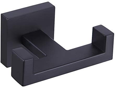 GERZWY Bathroom Matte Black Double Coat Hook SUS 304 Stainless Steel Towel/Robe Clothes Hook for Bath Kitchen Modern Hotel Style Wall Mounted AG1407B-BK