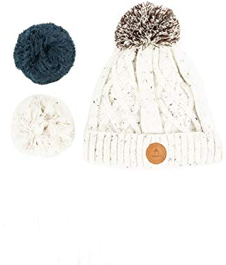 Cabaïa – Mütze für Damen und Herren mit 3 austauschbaren Bommeln – Französisches Design – Magnetsystem für eine optimale Passform – Winterkollektion – Modell Appletini Cream