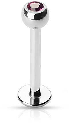 Paula & Fritz® Labret Piercing 10-mm 1,2-mm Lila Lippenpiercing Stecker Ohr Silber Damen Herren Tragus Conch Kugel Stab Chirurgenstahl