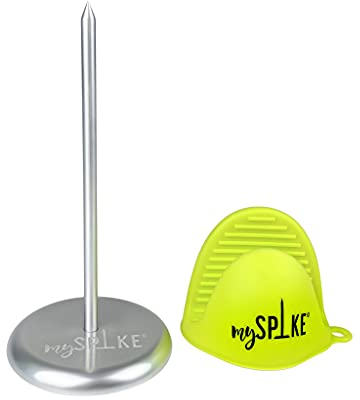 mySpike BBQ, 25cm Vertical Skewer, Easy Clean, High Grade Aluminium Cooking Spike for Meat and Veg, for Shawarma, Tacos, Churrasco & Kebabs Includes Silicon Oven mitt