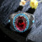 DJMJHG Silberring für Männer mit Oval Blau Zirkon Stein Ring Aquamarin Edelstein Schmuck Männlich Thai Silber Türkischer Schmuck 6 Rot
