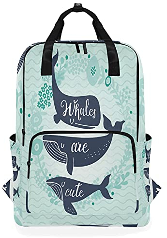 Linomo Süß Meer Wal Rucksack Daypacks Schultertasche Büchertasche Laptop Computerrucksack Umhängetasche Reisen Schulrucksack für Damen Herren Kinder Teenager