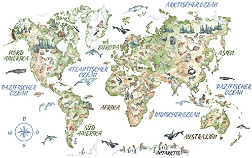 Samunshi® Große Weltkarte Kinder Welt Wandbild Bunte Weltkarte für Kinder Wandtattoo Karte für Jungen und Mädchen