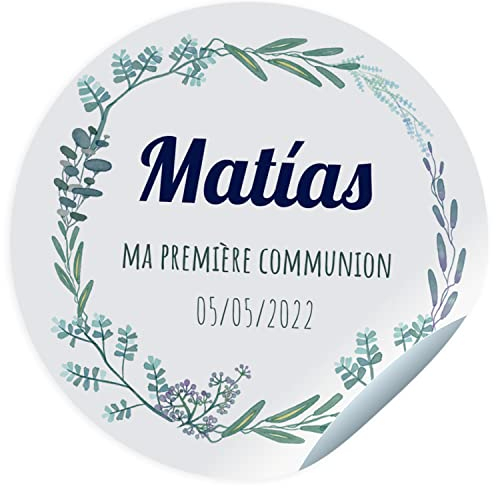 24 Etiquetas adhesivas comunión. Pegatinas personalizadas con nombre y fecha para los regalos de tus invitados. Stickers adhesivos personalizados (45 mm)