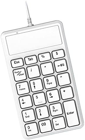 USB-Nummernblock mit 23 Tasten, kabelgebunden, hintergrundbeleuchtet, schmal, Mini-Zahlen, Finanzbuchhaltung, Atempad für Laptop, Desktop, Computer, PC (weiß)