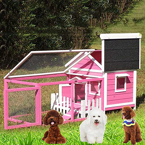 JYCCH Outdoor-Haustierhütte mit Käfig Creat, wetterfestes Hundehaus mit Veranda, herausnehmbares Tablett, einfache Reinigung, Hühner- und Katzenhaus, Grau (Rosa)