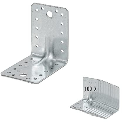 100 x siwitec Schwerlast-Winkelverbinder mit Sicke, 90 x 90 x 65 mm, sendzimirverzinkter Stahl, witterungsbeständiger Holzverbinder, Schwerlastverbinder für Holzkonstruktionen, Stahlwinkel, Bauwinkel