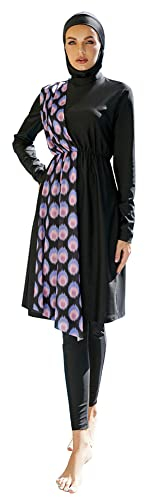 Burkini Damen Muslim Muslimische Badeanzug Frauen Langarm UV Schutzkleidung Badeshirt Lang Tops+Schwimmhose+Badekappe Hijab 3tlg Islamisch Schwimmanzug Jilbab Ganzkörper Modest Bademode 7#Schwarz XL