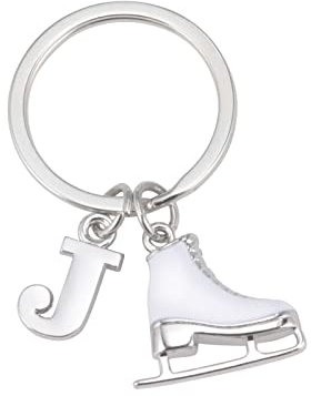 LIKGREAT Schlittschuh Schlüsselanhänger Eiskunstlauf Schlüsselanhänger Initiale Schlittschuhlaufen Charm Schlüsselanhänger Winter Weihnachtsdekoration Geschenke für Frauen Mädchen (J)