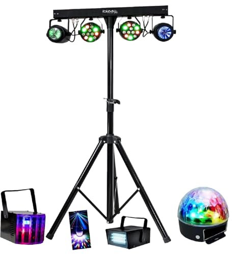 IBIZA SOUND LIGHT - Pack Lumière DJLIGHT60-7 Jeux de Lumière Projecteurs - Moonflower - Astro - Pied Support - Soirée - DJ Mobile