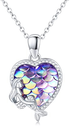 Meerjungfrauen Halskette 925 Sterling Silber Meerjungfrau Anhänger mit Lila Herz kette Meerjungfrau Schmuck Halskette für Mädchen Damen Kinder