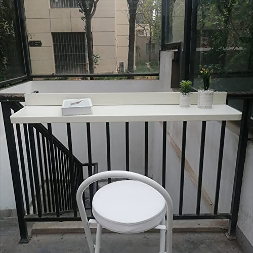 Balkon-Stehtisch Für Geländer, Balkontisch Zum Aufhängen, Balkon-Hängetisch, Halber Klapptisch, Klappbares Decktischgeländer, Geländertisch Im Freien, Balkon-Thekenhöhe,Weiß,120*40cm,Collector88