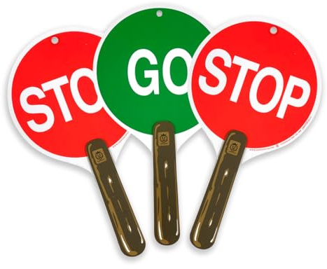 Stoppschild für Kinder - 3er-Pack Stop & Go Winkerkellen, ab 3 Jahren | 3 beidseitige Verkehrsschilder in Rot/Grün | 30 x 17 cm für Schulweg, Verkehrsregeln, Rollenspiel & Lernen
