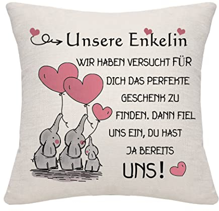 Bommex Geschenk für Unsere Enkelin - Kissenbezug von Oma Opa und Großeltern - Geburtstagsgeschenk