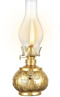 DNRVK Large Vintage Oil Lamp Color Glass Kerosene Lamp Lantern Classic Retro Oil Lamps for Indoor Use Decorative Hurricane Lamp Oil Lantern for Tabletop Decor Emergency Lighting