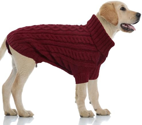 LiebeDD Hundepullover Weihnachten - Winter Warm Weihnachtspullover Hund mit Geschirrloch Strick Hundepulli für Kleine Mittelgroße Grosse Hunde Dog Sweater (Burgunderrot 2XL)