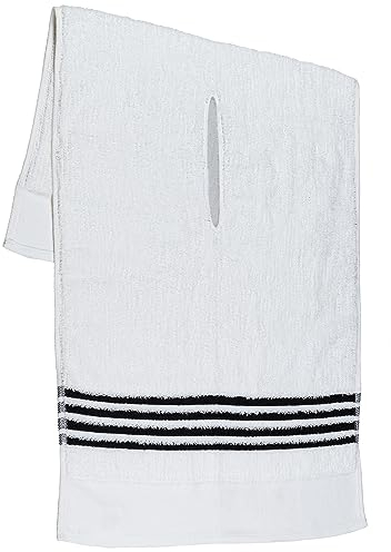 Golf Guys The Tour Handtuch, groß, Frottee, saugfähig, 48,3 x 111,8 cm, mittiger Schnitt, perfektes Zubehör für Hängewagen, Zubehör und Tasche, Weiß mit schwarzen Streifen