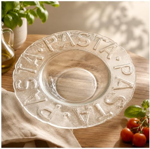 Topkapi 250.911 Gusto XL - Plato para pasta (cristal, 29,5 cm, 1 unidad) | Pizza e Pasta Gusto Serie: Acabado transparente hecho a mano con letras de pasta para tus platos como en italianos
