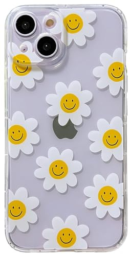 Casemall Handyhülle für iPhone 14 hülle Durchsichtig mit Blumen Daisy Smile Face Muster,Dünn Weiches Flexible TPU mit Lächeln Gesicht Süß Motiv Schutzhülle für iPhone 14