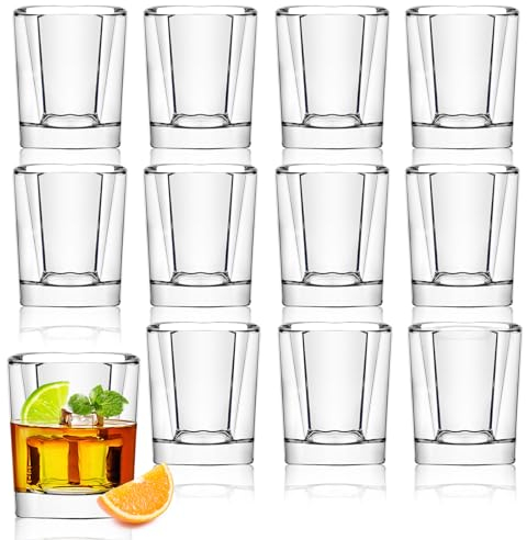 SuproBarware Shot Glasses Set of 12 Tequila Glasses 60ml Square Shot Glass Bulk with Clear Round Glasses Heavy Base Great for Vodka Tequila Cocktail