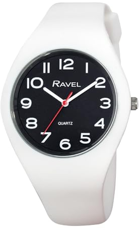 Ravel - Unisex Slim Comfort Fit Contrast-Uhr mit Silikonarmband - Analog Quarz - R1804.43 - Weiß/Schwarz Nummeriert