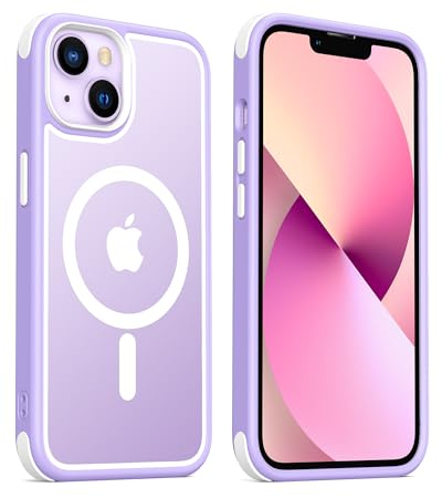 MobNano cover for iPhone 13/14 magnetica, compatibile con MagSafe, cover magnetica colorata per iPhone 13/14, Protezione Antiurto di Livello Militare, Retro Resistente ai Graffi - Viola/Bianco