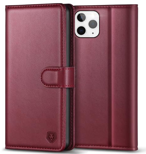 Kuafcase Compatible for iPhone 11 Pro Case with 4 Card Slots Magnetic Closure Kickstand Shockproof Protective Phone Case Compatible for iPhone 11 Pro - Wine Red