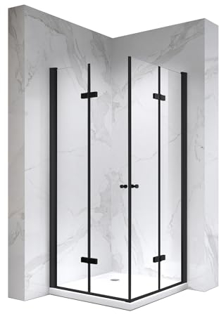 i-flair Duschkabine Emma 90x90 Höhe: 180 cm, Eckkabine mit Falttüren in Schwarz, Falttürkabine aus 6mm durchsichtigem Nano ESG-Sicherheitsglas - LINKS und RECHTS MONTIERBAR! ALLE GRÖSSEN DK99B