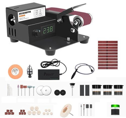 Mini Electric Belt Sander, Household Desktop Knife Sharpener Set, 210pcs Intelligent 10000rpm Continuously Variable Speed Polishing Machine with Digital Display for DIY, Wood, Acrylic, Metal